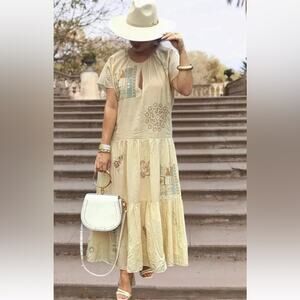 Zara Limited Edition Vanilla Embroidered Boho Tribal Midi Dress M